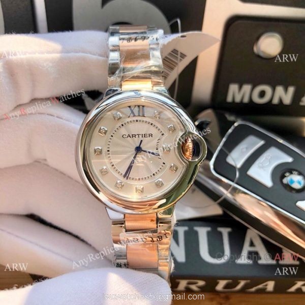 Cartier Ballon Bleu 33mm 2-Tone Rose Gold Silver Dial Womens Fake Cartier Watch 8