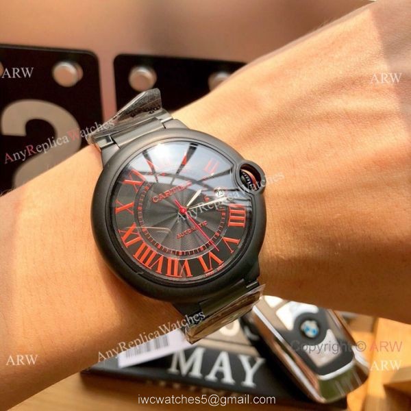 Replica Cartier Ballon Bleu Cartier 42mm PVD Black Dial Watch Swiss 8215 8