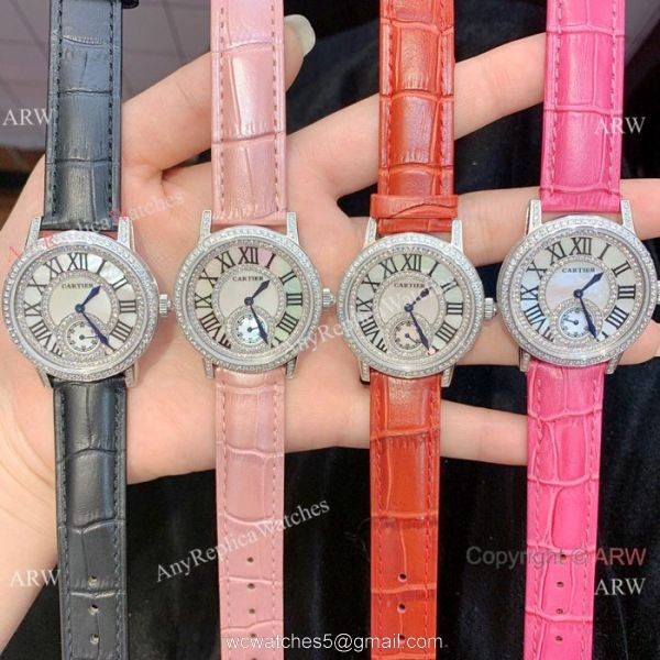 Fashion Cartier Watch Lady Diamond Bezel Black Leather Strap 8