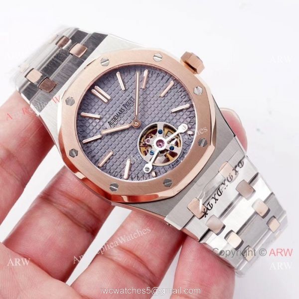 Copy Audemars Piguet Royal Oak Tourbillon Swiss 2924 Watches 2-Tone Rose Gold 8