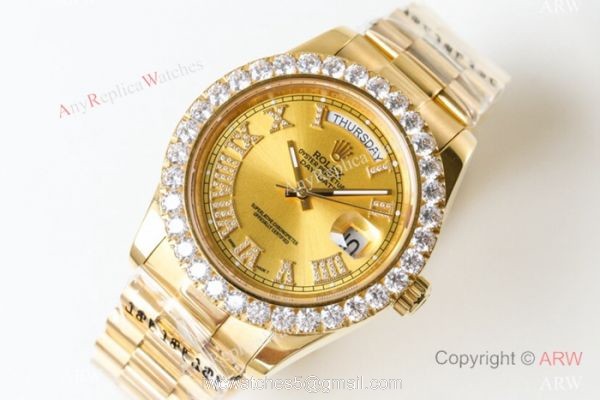 N9 Swiss Grade Rolex Day Date 2 Yellow Gold Diamond Roman Markers Watch 41mm 8