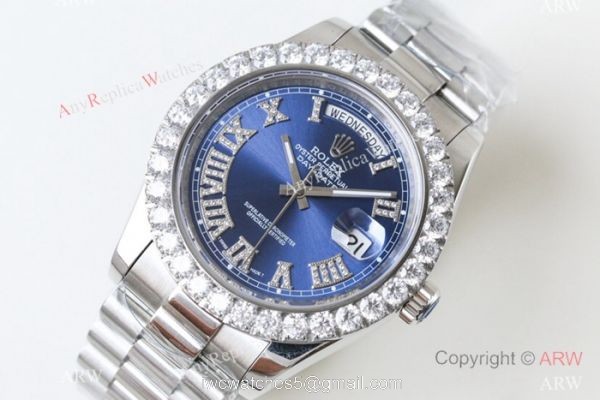 N9 Swiss 2836 Stainless Steel Blue Dial Rolex Presidential 41mm Replica Watch 8