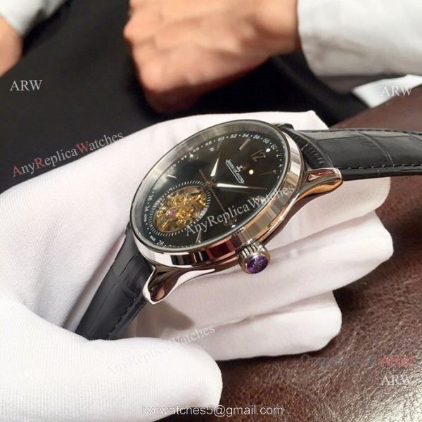 Jaeger-LeCoultre Tourbillon Silver Dial Black Leather Strap 42mm Watch 8