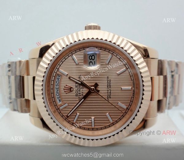 Replica Presidential Rolex Day date 40mm Watch Rose Gold stripped Dial 8