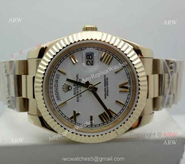 Rolex Day-Date White Dial Yellow Gold Watch 40mm Rolex Presidential Replica Watch 8