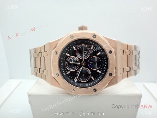 Fake Audemars Piguet Perpetual Calendar Rose Gold Black Watch Low Price 8