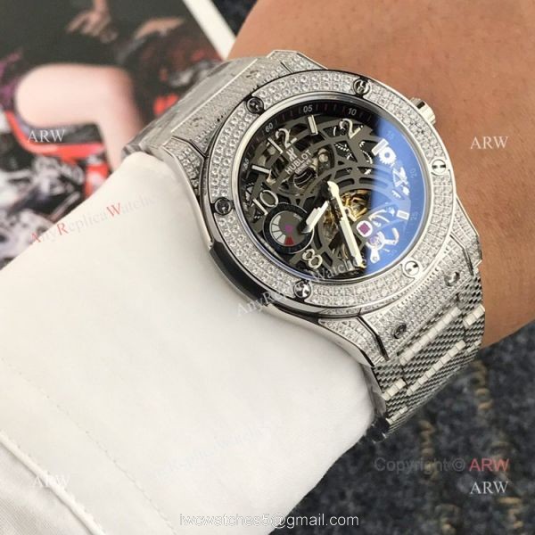 New replica Hublot Classic Fusion Rose Gold Diamond Watch Black Face 8