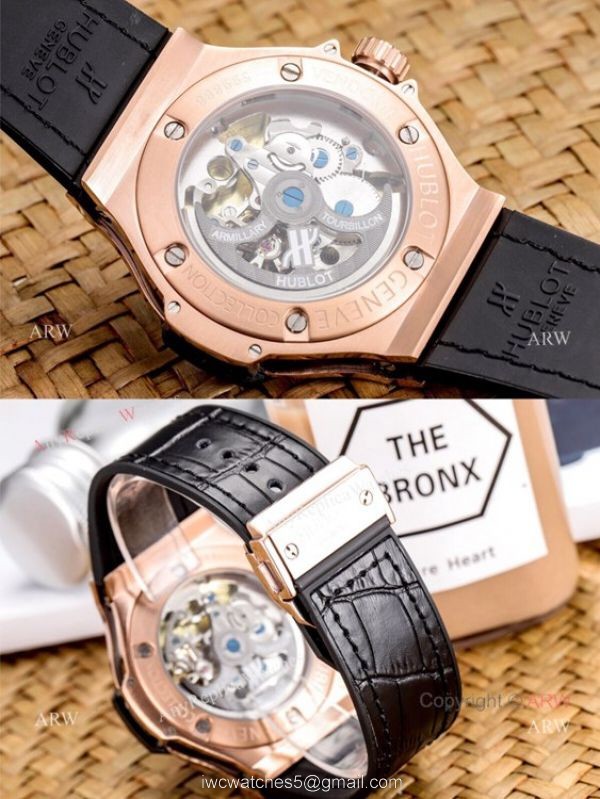 Fake Hublot Classic Fusion Rose Gold Skeleton Wristwatch 45mm 8