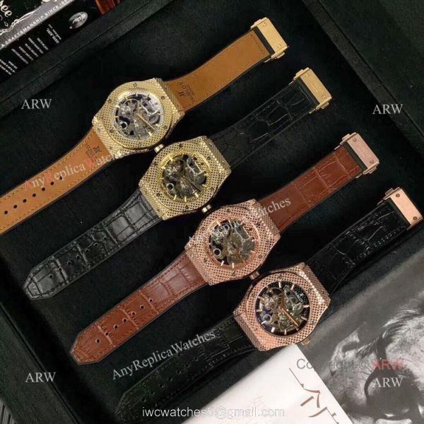 Copy Hublot Classic Fusion Watches Skeleton Dial Black Rubber Strap 8