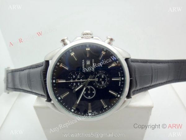 Copy Tag Heuer Carrera Chronograph Watch SS Black Leather Strap 8