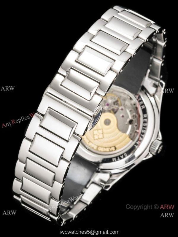 Newest Fake Patek Philippe Geneve 904L Silver Steel White Dial Watch 8