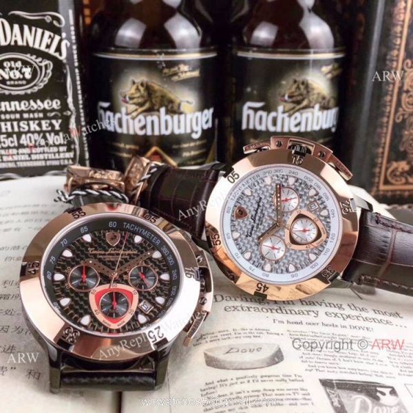 Copy Lamborghini Herrenuhr Quartz watch Rose Gold Bezel Silver Dial 8