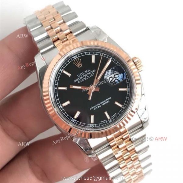 AR Factory V2 Rolex Datejust Black Face Two Tone Rose Gold Watch Rolex ?R 3135 Movement 8