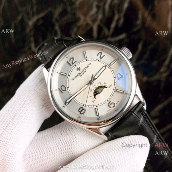 Copy Vacheron Constantin Moon phase Men Watches Silver Dial 8