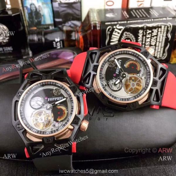 Replica Hublot Techframe Ferrari Tourbillon Watch Red Rubber Strap 43mm 8