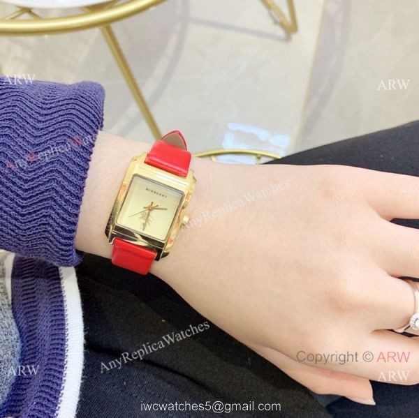 Copy Burberry 25mm women Watches Gold Case Black Leather Band 8