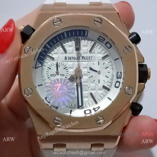 New CopyRoyal Oak Offshore Diver Chronograph 42mm Watch Rose Gold White Dial 8