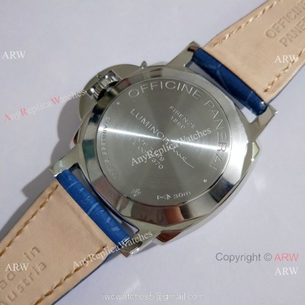 Copy Panerai Luminor Due PAM906 42mm Watch SS Blue Leather Strap 8