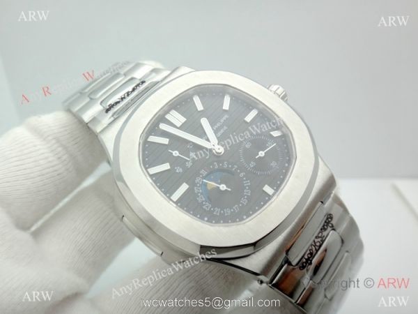 Copy Patek Philippe Nautilus Power Reserve Watch Stainless Steel Black 40mm 8