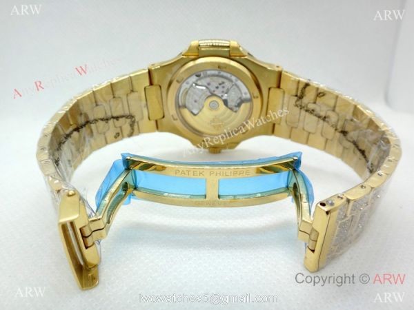 Swiss Replica Patek Philippe Nautilus Jumbo Gold Iced Out Watch 39.5mm 8