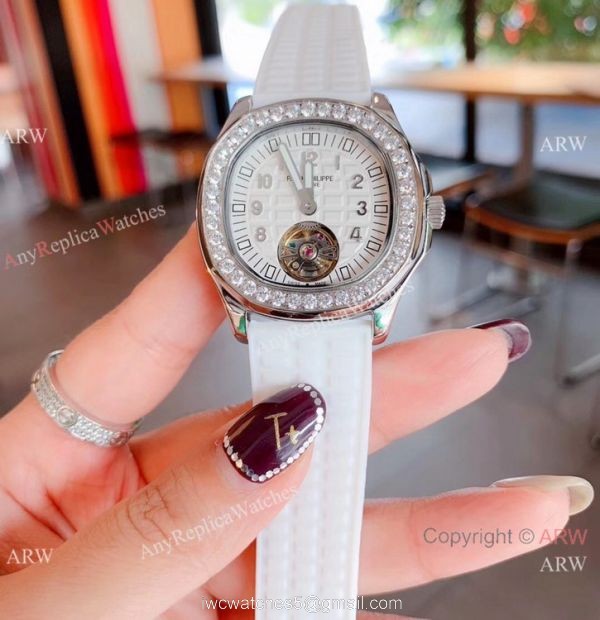 Clone Patek Philippe Aquanaut Tourbillon Women Watches Rose Gold Diamond Bezel 8
