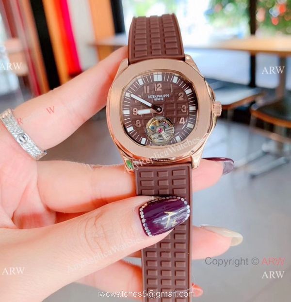 Copy Patek Philippe Tourbillon Black Rubber Strap Watches Women Size 8