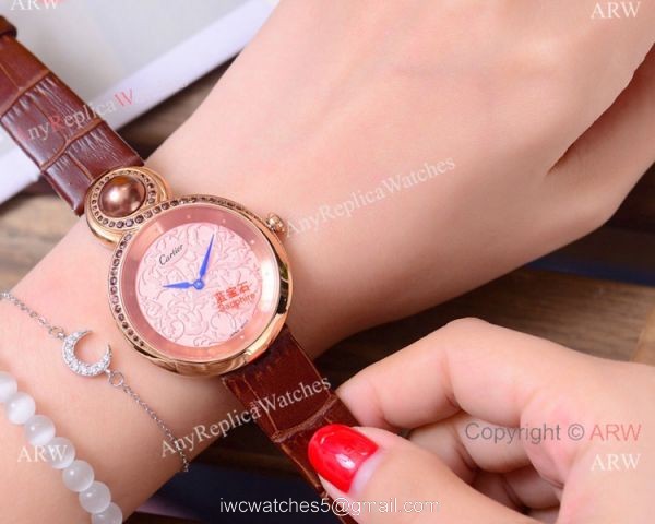High Quality Copy Cartier Women watches Rose Gold Blue Leather Strap 8