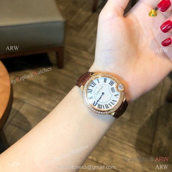 High Quality Cartier White Roman Dial Diamond Watch 36mm 8