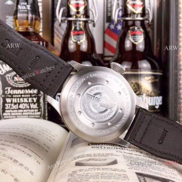 Swiss Replica IWC Pilots Top Gun SS Black Leather Strap Watch 8