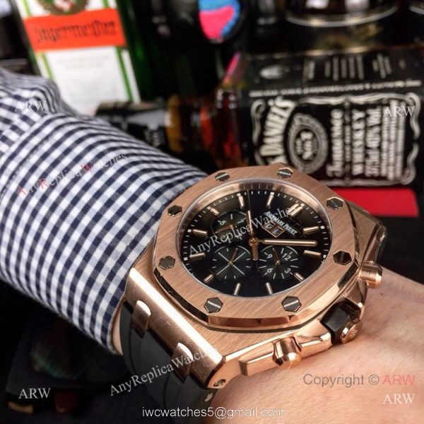 Fake Audemars Piguet Royal Oak Automatic Watch Rose Gold Black Dial 8