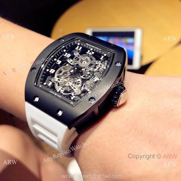 Richard Mille Knock off RM 17-01 Watches Black Case White Rubber Strap 8