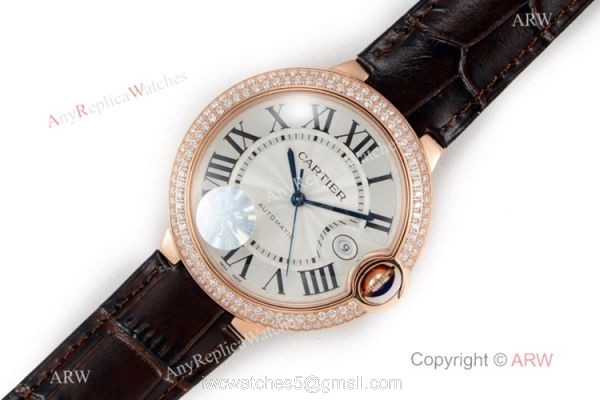 (CR) Swiss Grade 1 Ballon Bleu De Cartier Copy Watch Brown Leather Strap 8