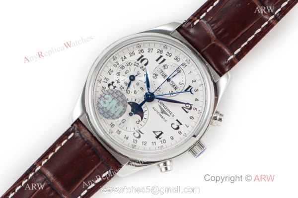 Longines Master Collection Moonphase SS Brown Leather Strap Watch Swiss Grade 1 8