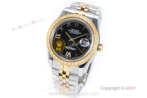 Swiss Grade 1 Rolex Datejust II 904L 2836 Watch 2-Tone Black Roman Dial 8