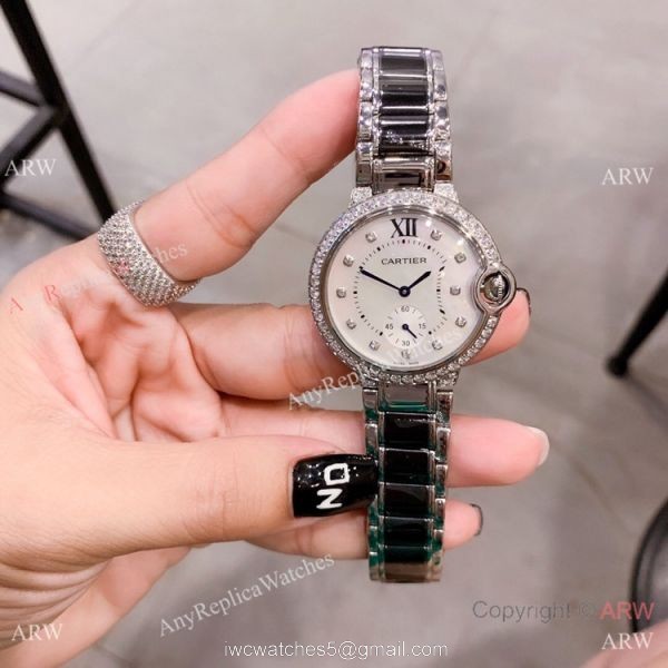 Cartier Ballon Bleu de 36mm Quartz Watch Black Ceramic Silver 8