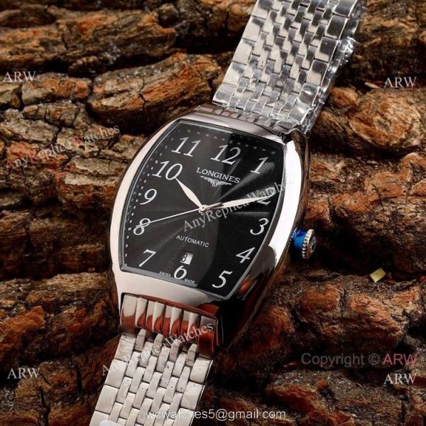 Copy Longines Evidenza Men Watches Black Dial Black Leather Strap 8