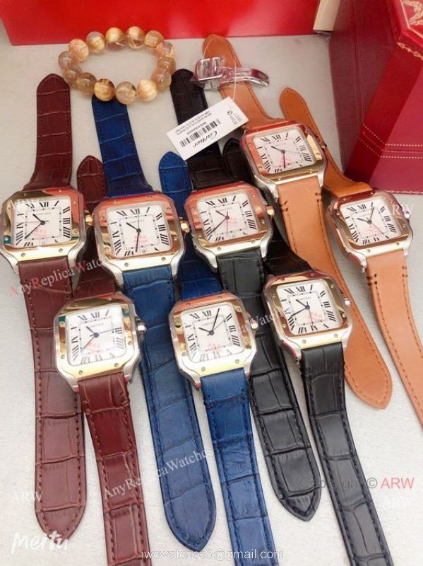 2019 Replica Cartier Santos de Lovers Watch Blue Leather Strap 8
