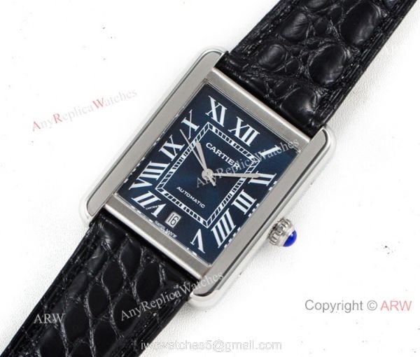 (ER) Grade 1A SwissTank Solo Cartier Watch Copy SS Black Roman Face 8