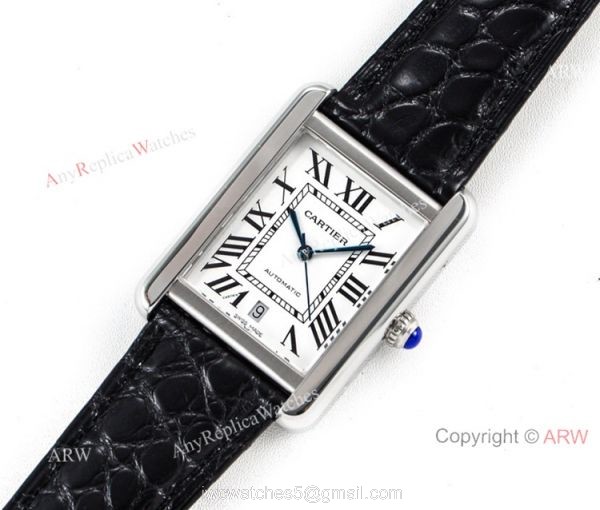 (ER)Swiss replica Cartier Tank Solo Automatic 31mm Watch White Dial Leather Strap 8
