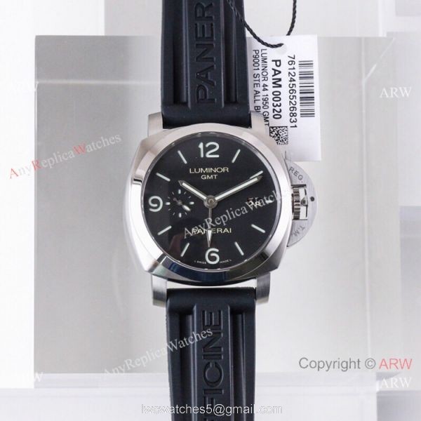 (VS) Super Clone Panerai Luminor 1950 GMT 44mm Watch Black Dial Rubber Strap 8