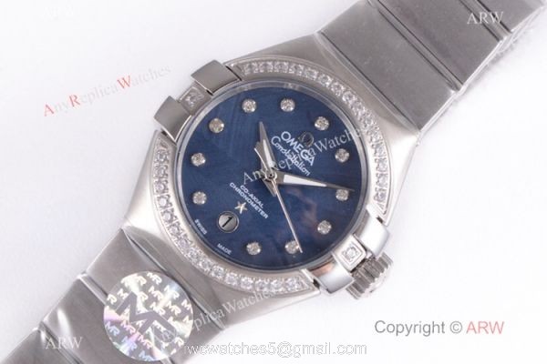 Swiss Grade Omega Constellation 27mm Watch Diamond Bezel Blue MOP Face 8