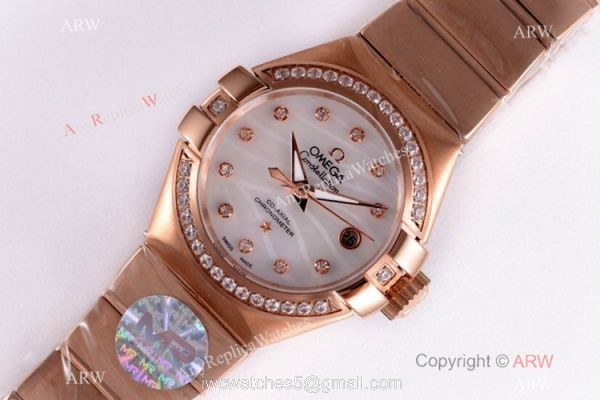 Swiss Replica Omega Constellation Rose Gold Diamond 27mm Watch 2019 New 8