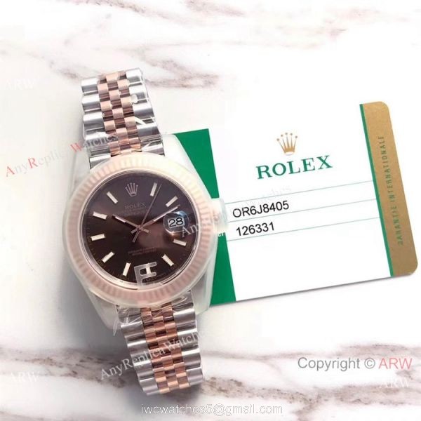 (EW) Chocolate Dial 2 Tone Rose Gold Rolex Datejust II 41 Swiss3235 Watch 126331 8