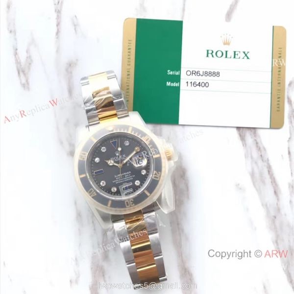 Best Replica Rolex Submariner EW Factory 3135 Two Tone Diamond Watch 8