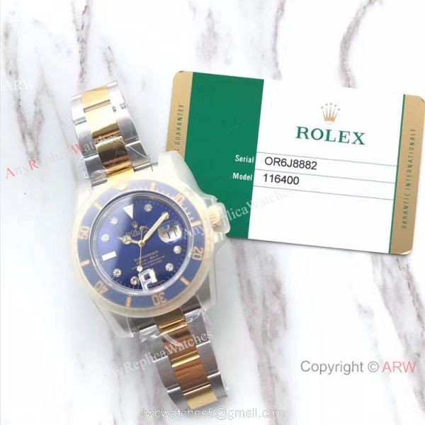 EW Replica Rolex Blue Face Submariner Diamond Markers Watch Swiss 3135 8