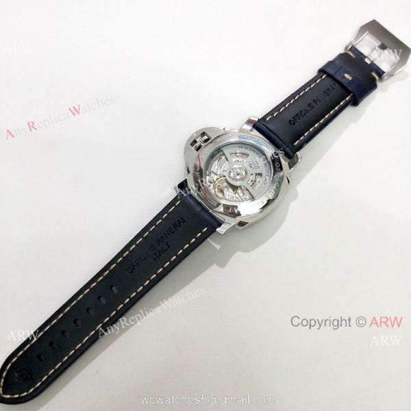 High Quality Panerai Luminor GMT PAM00320 Watch Blue Dial Blue Leather Strap 8