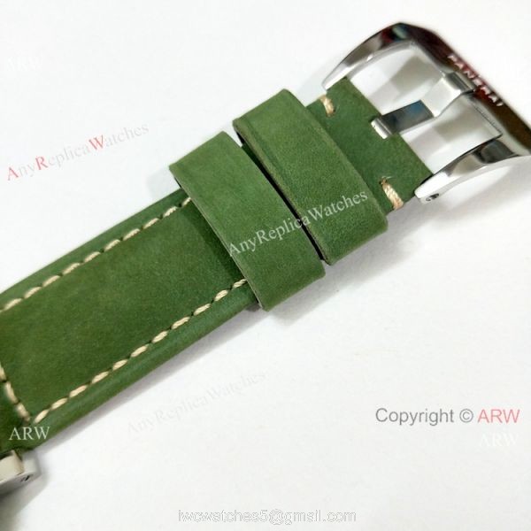 Luminor Marina Panerai Pam111 Copy Watch Green Face Leather Strap 8