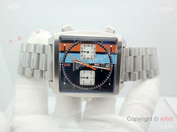 Tag Heuer Monaco Quartz Calibre 12 Replica Watch Stainless Steel Blue Red Dial 8