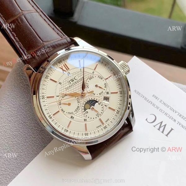 IWC Portugieser Annual Calendar Watches White Dial Black Leather Strap 8