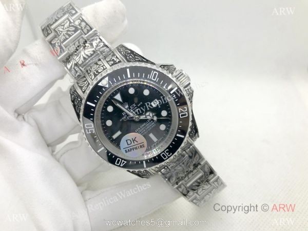 44mm Rolex Deepsea Black Replica Watch Tattoo Case 8